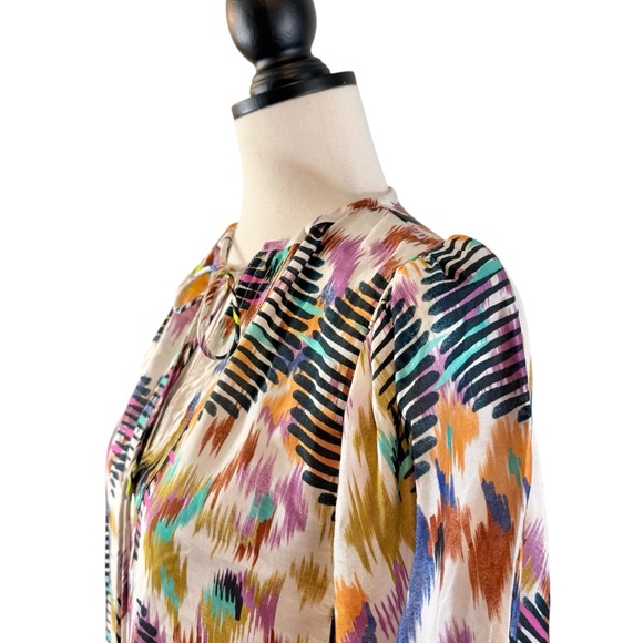 Maria Cher Maxi Dress Tie Neck Corset Lace Back Long Sleeve Multicolor, Size L - Picture 7 of 15